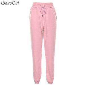 Weirdgirl women beading casual pants pink full length harem pant pocket high waist elastic pants sweatpants trousers new autumn