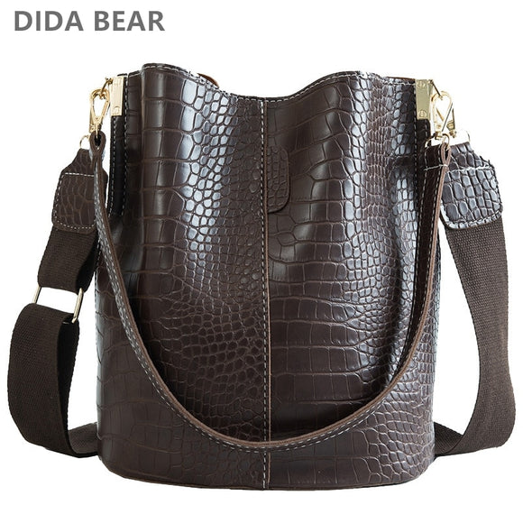 DIDA BEAR Crocodile Crossbody Bag For Women Shoulder Bag Brand Designer Women Bags Luxury PU Leather Bag Bucket Bag Handbag