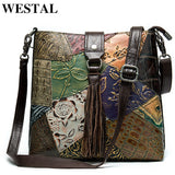 WESTAL women's genuine leather handbag patchwork shoulder bag women leather handbags ladies crossbody bags female bags for women