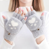 Women's Winter Warm Touch Screen Gloves Cute Cat claw Sensory Fingerless Gloves Knitted Fluff Outdoor Flip cover Gloves 1 Pair