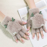 Women's Winter Warm Touch Screen Gloves Cute Cat claw Sensory Fingerless Gloves Knitted Fluff Outdoor Flip cover Gloves 1 Pair