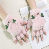 Women's Winter Warm Touch Screen Gloves Cute Cat claw Sensory Fingerless Gloves Knitted Fluff Outdoor Flip cover Gloves 1 Pair