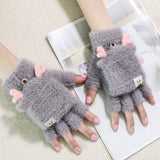 Women's Winter Warm Touch Screen Gloves Cute Cat claw Sensory Fingerless Gloves Knitted Fluff Outdoor Flip cover Gloves 1 Pair