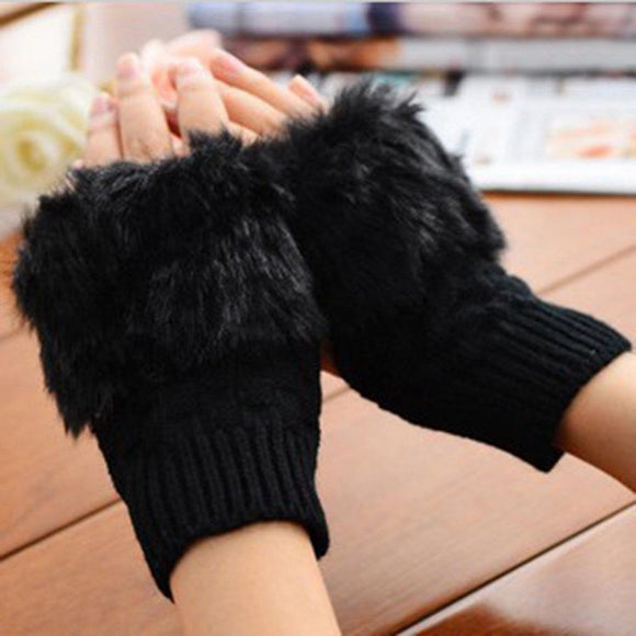 Woolen Rabbit Fur Women Fingerless Gloves Knitting Wool Mittens Wrist Winter Gloves Soft Warmer Crochet Mittens Winter Female
