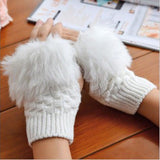 Woolen Rabbit Fur Women Fingerless Gloves Knitting Wool Mittens Wrist Winter Gloves Soft Warmer Crochet Mittens Winter Female