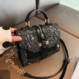 2019 women's Bling bling PU leather shoulder bags lady solid black and burgundy crossbody chain handbags girl fashion sling bags