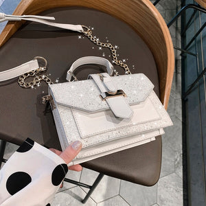 2019 women's Bling bling PU leather shoulder bags lady solid black and burgundy crossbody chain handbags girl fashion sling bags