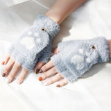 Women's Winter Warm Touch Screen Gloves Cute Cat claw Sensory Fingerless Gloves Knitted Fluff Outdoor Flip cover Gloves 1 Pair