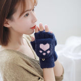 Women's Winter Warm Touch Screen Gloves Cute Cat claw Sensory Fingerless Gloves Knitted Fluff Outdoor Flip cover Gloves 1 Pair