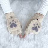 Women's Winter Warm Touch Screen Gloves Cute Cat claw Sensory Fingerless Gloves Knitted Fluff Outdoor Flip cover Gloves 1 Pair