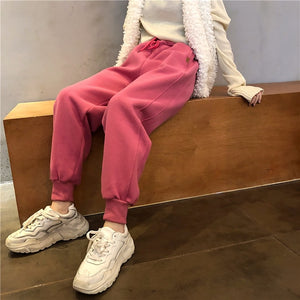 Autumn Winter Warm Loose Sweatpants Women Casual Velvet Thick High Waist Pants Trousers Female Joggers Sweatpants Harem Pants