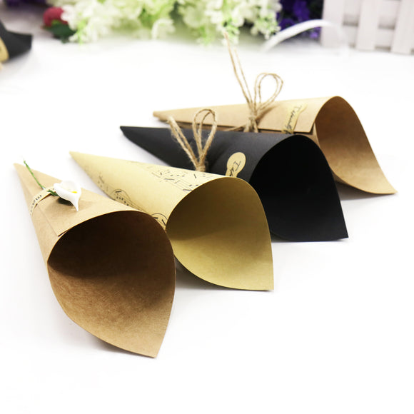 50pcs/lot Custom Wedding Confetti Cones Retro Kraft Paper Bouquet Candy Chocolate Placing Cones For wedding and party decoration