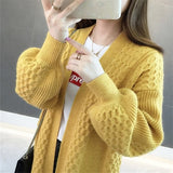 Fall Women Sweater Cardigans 2019 Wholesale Loose V neck Lantern Sleeve Open Stitch Knit Sweater Jacket Female Knit Coat Outwear