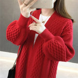 Fall Women Sweater Cardigans 2019 Wholesale Loose V neck Lantern Sleeve Open Stitch Knit Sweater Jacket Female Knit Coat Outwear