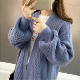 Fall Women Sweater Cardigans 2019 Wholesale Loose V neck Lantern Sleeve Open Stitch Knit Sweater Jacket Female Knit Coat Outwear