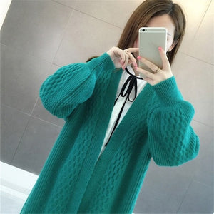 Fall Women Sweater Cardigans 2019 Wholesale Loose V neck Lantern Sleeve Open Stitch Knit Sweater Jacket Female Knit Coat Outwear