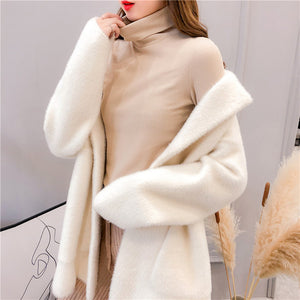 2019 new women knit cardigan  imitation mink cashmere coat autumn winter Korean loose Super soft candy color sweater female coat