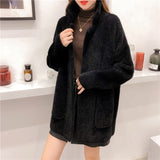 2019 new women knit cardigan  imitation mink cashmere coat autumn winter Korean loose Super soft candy color sweater female coat