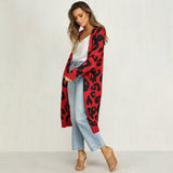 Casual Leopard Print Cardigan Sweater Coat Women Elegant Long Sleeve With Pocket Long Sweaters Autumn Winter Outwear Warm Coat