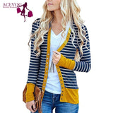 Women Casual Striped Patchwork Long Sleeve Regular Snap Button Down Striped, Cardigan Winter/Spring/Autumn