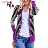 Women Casual Striped Patchwork Long Sleeve Regular Snap Button Down Striped, Cardigan Winter/Spring/Autumn