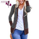 Women Casual Striped Patchwork Long Sleeve Regular Snap Button Down Striped, Cardigan Winter/Spring/Autumn