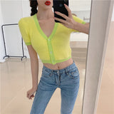 Sweater Women Fall 2019 Cropped Cardigan Knitted V Neck Sweater Ladies Streetwear Korean Kawaii Button Up Crop Cardigan Top