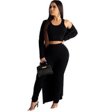 Tsuretobe Autumn Ribbed Three Piece Set Women Long Cardigan + Crop Top And Suit  Casual Tracksuits Solid Color Outfits Female