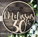 Personalized LARGE WOODEN RING HOOP SIGN DECORATION Ebirthday partys weddings events Reception Decor photo prop wall sign