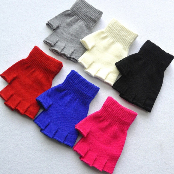New Children's Winter Gloves Cold Warm Acrylic Fingerless Gloves Solid Color