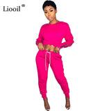 Liooil Two Piece Set Sweat Suits Women Club Outfits 2020 Zip Up Long Sleeve O Neck Tops And Sweatpants With Pockets Jogger Set