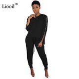 Liooil Two Piece Set Sweat Suits Women Club Outfits 2020 Zip Up Long Sleeve O Neck Tops And Sweatpants With Pockets Jogger Set