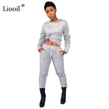 Liooil Two Piece Set Sweat Suits Women Club Outfits 2020 Zip Up Long Sleeve O Neck Tops And Sweatpants With Pockets Jogger Set