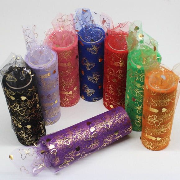 Bowknot & Heart Glitter Sequin Tulle Roll 10 Yards 15cm Spool Tutu Wedding Deco Organza Laser DIY Craft Birthday Party Supplies