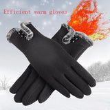 New Female Autumn Winter Non-Inverted Velvet Cashmere Full Finger Warm Lace Hairball Gloves Women Cotton Touch Screen Gloves G82