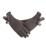 New Female Autumn Winter Non-Inverted Velvet Cashmere Full Finger Warm Lace Hairball Gloves Women Cotton Touch Screen Gloves G82