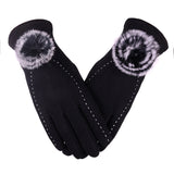 New Female Autumn Winter Non-Inverted Velvet Cashmere Full Finger Warm Lace Hairball Gloves Women Cotton Touch Screen Gloves G82