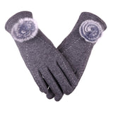 New Female Autumn Winter Non-Inverted Velvet Cashmere Full Finger Warm Lace Hairball Gloves Women Cotton Touch Screen Gloves G82