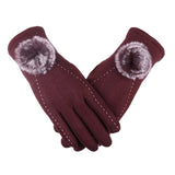 New Female Autumn Winter Non-Inverted Velvet Cashmere Full Finger Warm Lace Hairball Gloves Women Cotton Touch Screen Gloves G82