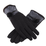 New Female Autumn Winter Non-Inverted Velvet Cashmere Full Finger Warm Lace Hairball Gloves Women Cotton Touch Screen Gloves G82