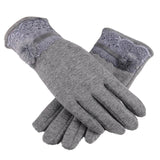 New Female Autumn Winter Non-Inverted Velvet Cashmere Full Finger Warm Lace Hairball Gloves Women Cotton Touch Screen Gloves G82