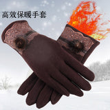 New Female Autumn Winter Non-Inverted Velvet Cashmere Full Finger Warm Lace Hairball Gloves Women Cotton Touch Screen Gloves G82