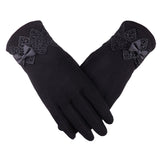 New Female Autumn Winter Non-Inverted Velvet Cashmere Full Finger Warm Lace Hairball Gloves Women Cotton Touch Screen Gloves G82