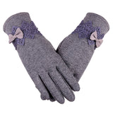 New Female Autumn Winter Non-Inverted Velvet Cashmere Full Finger Warm Lace Hairball Gloves Women Cotton Touch Screen Gloves G82