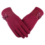 New Female Autumn Winter Non-Inverted Velvet Cashmere Full Finger Warm Lace Hairball Gloves Women Cotton Touch Screen Gloves G82