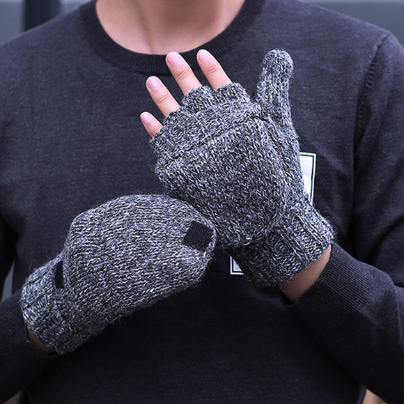 Charming Thick Male Fingerless Gloves Men Wool Winter Warm Exposed Finger Mittens Knitted Flip Half Finger Gloves