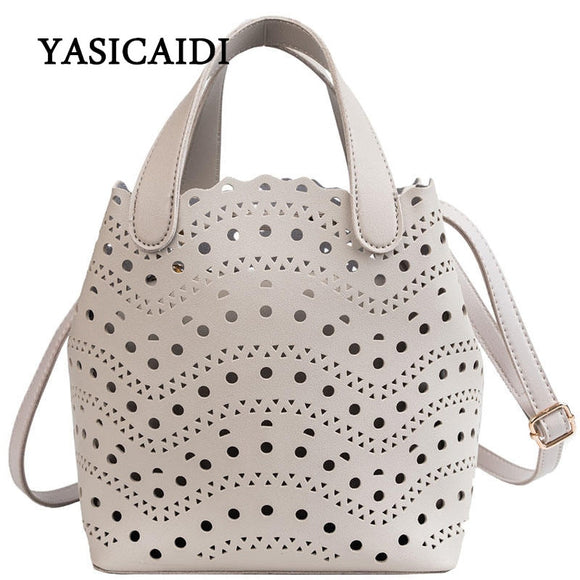 YASICAIDI 2019 Women's Summer  PU Bags Sweet Lady Style Two-piece Openwork Bag Fashion Trend Simple Shoulder Diagonal Tote Bag
