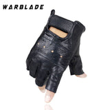 WarBLade Men Genuine Leather Gloves Sport Driving Slip-resistant Luvas Half Finger Sheep Leather Fingerless Gym Fitness Gloves